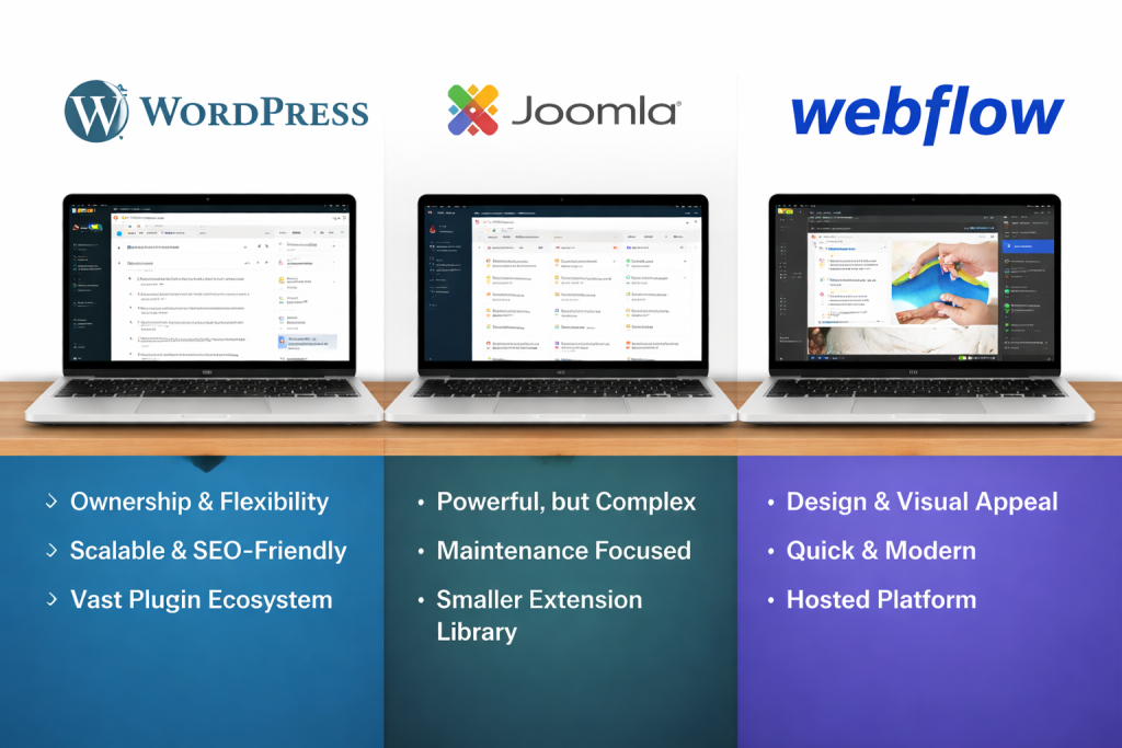 Platform comparison: WordPress, Joomla, Webflow