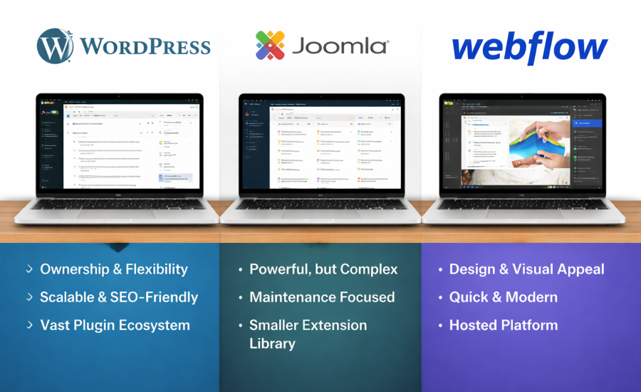 Platform comparison: WordPress, Joomla, Webflow