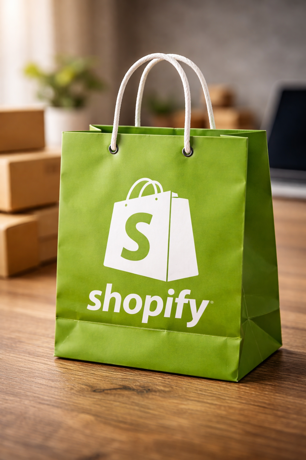Shopify bag on wooden surface